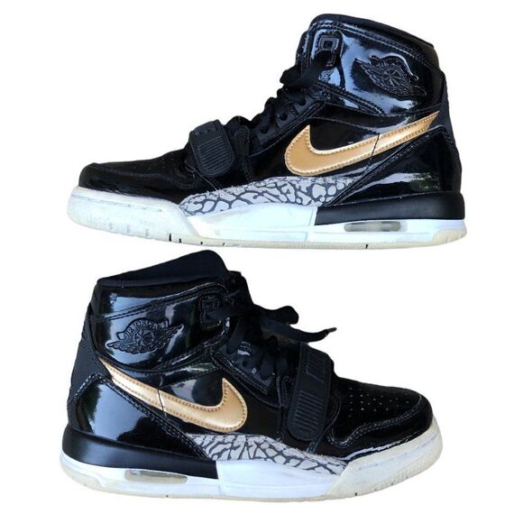 Rare 2018 Nike Air Jordan 1 Legacy 312 Black Gold Patent - Picture 1 of 16